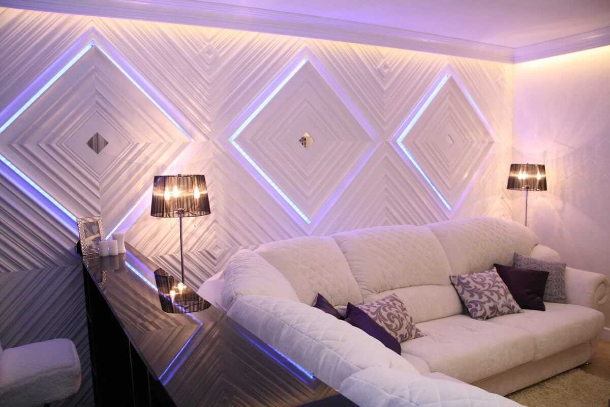  стен с использованием светодиодных лент и встраиваемых .